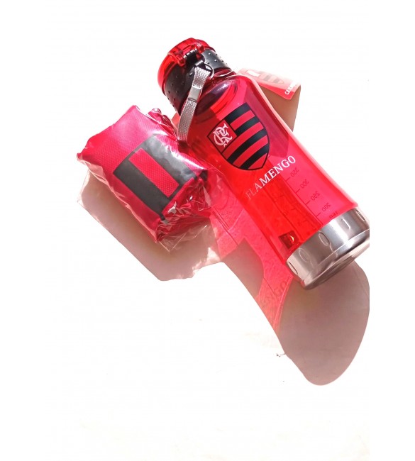 Garrafa Plástico e Inox Squeeze do Flamengo 600ml com mochila saco